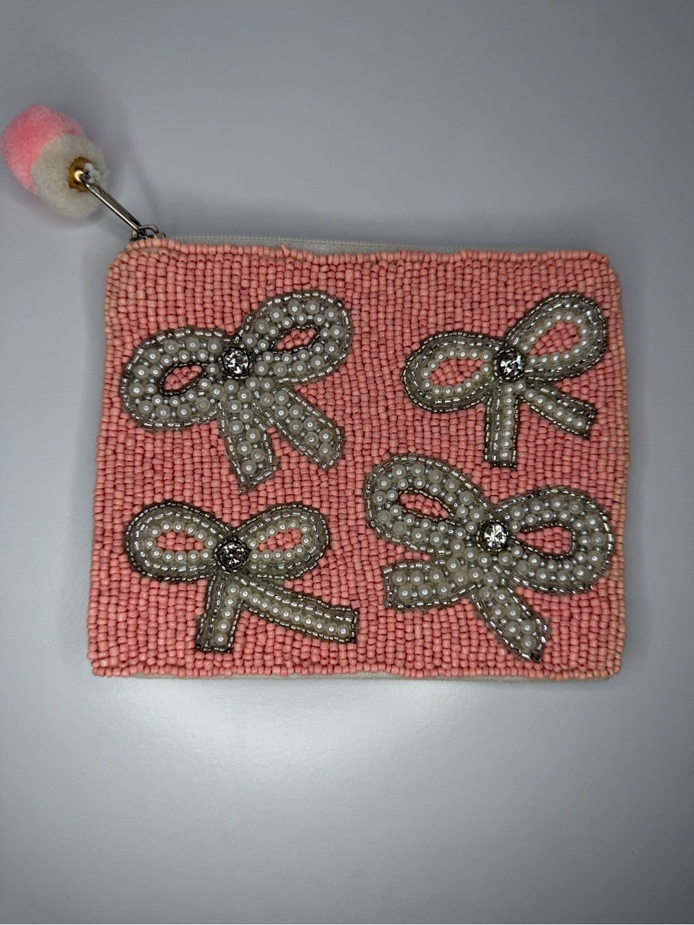 Francesca's Pink Beaded Bow Wristlet Pouch